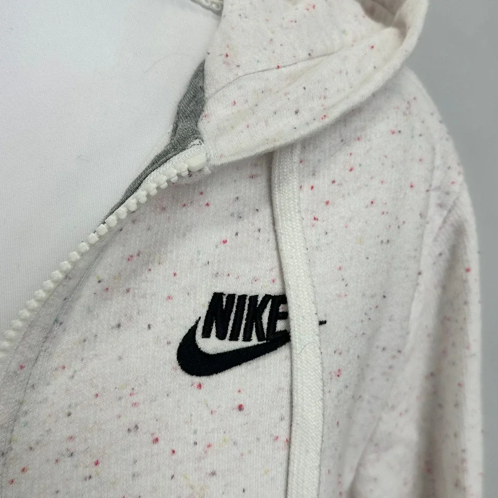 Nike Womens Medium Full Zip Hoodie White Confetti Print Athleisure Sporty Gym